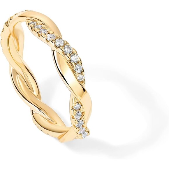 Women's 14K Gold Plated Cubic Zirconia Twisted Rope Eternity Band - Picture 3 of 6